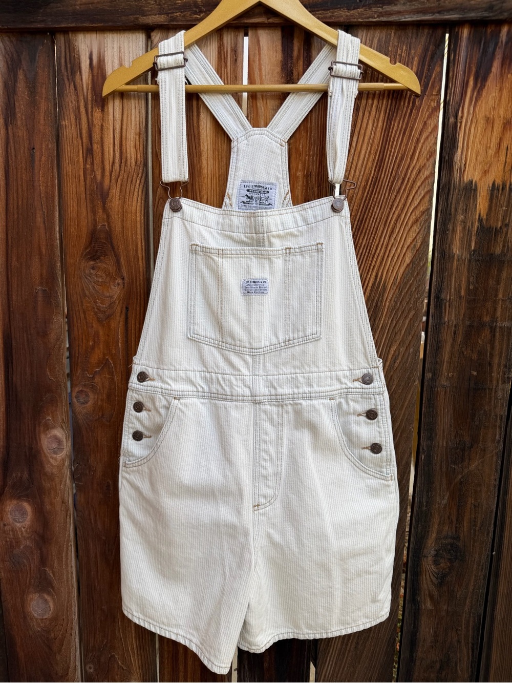 Levi Strauss White Pinstripe Shortall Denim Overalls M